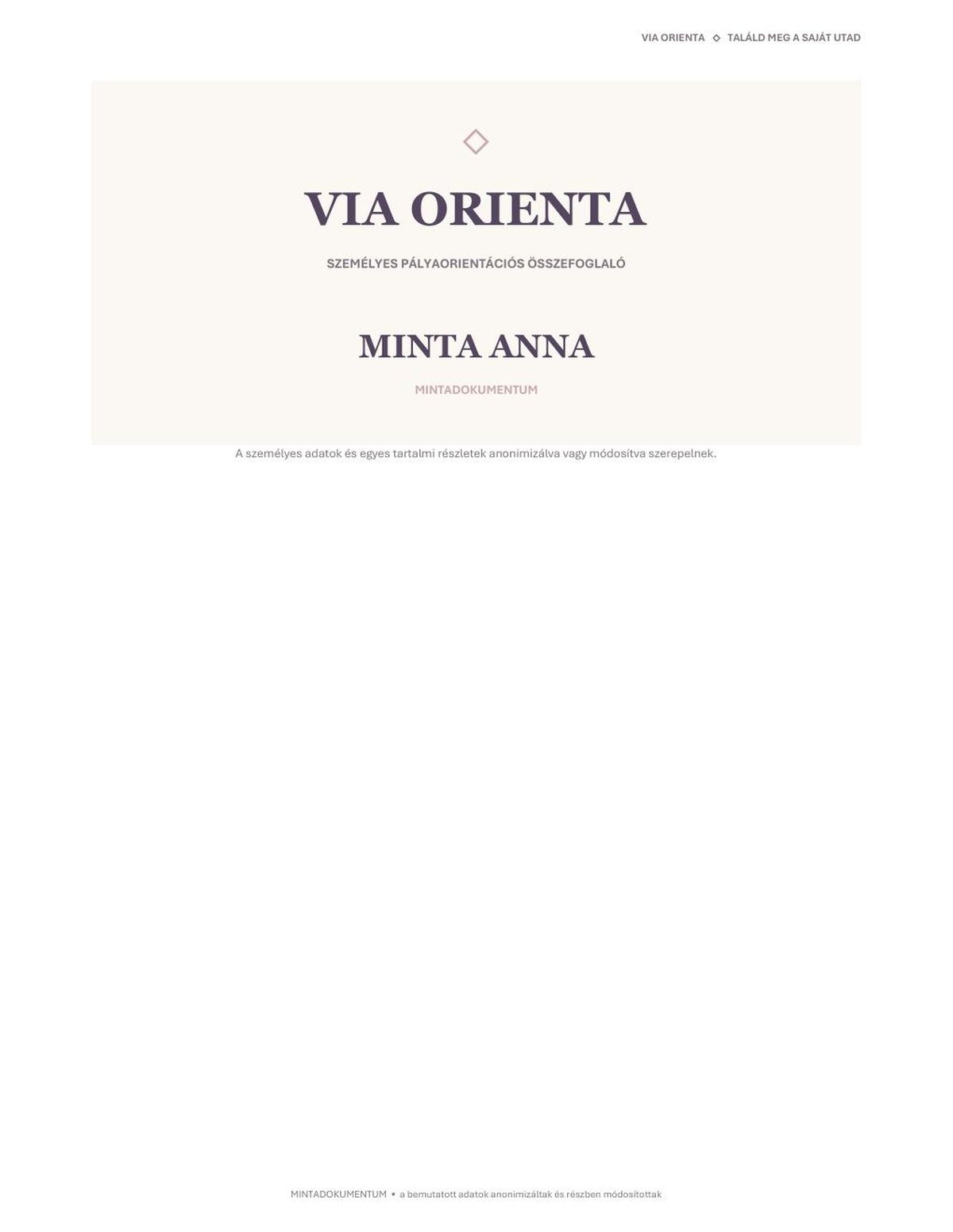 Via Orienta minta összefoglaló dokumentum oldala